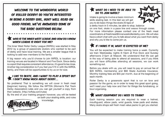Inner West Roller Derby League Fresh Meat flyer