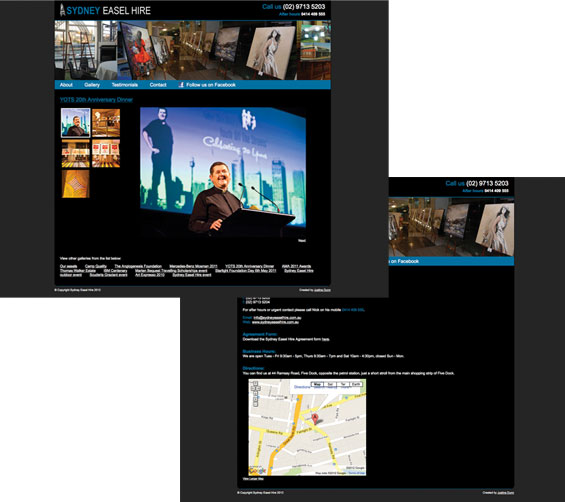 Sydney Easel Hire website